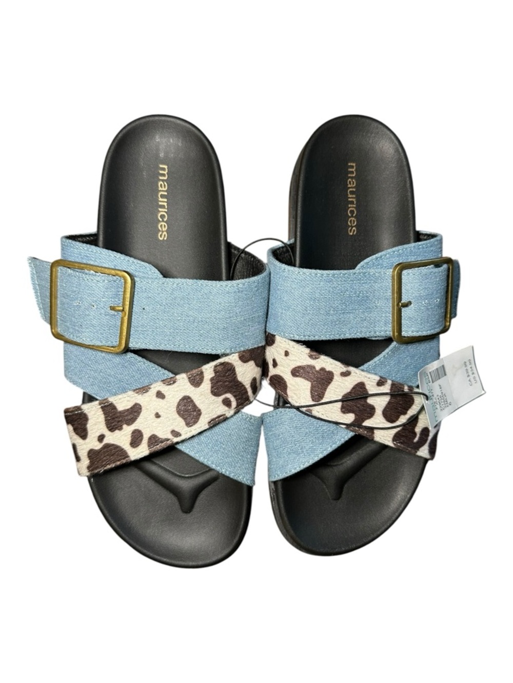 Maurice Emilia Denim & Cow Print Sandals NWT - Picture 3 of 8